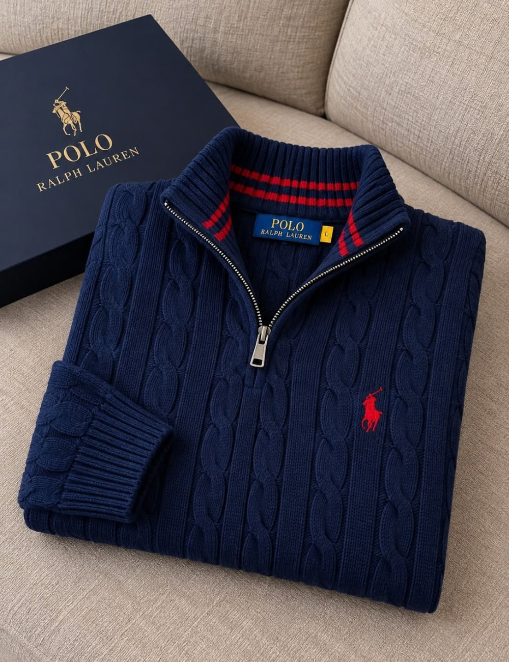Pull Demi-Zip en Maille Torsadée pour Homme – Bleu Marine