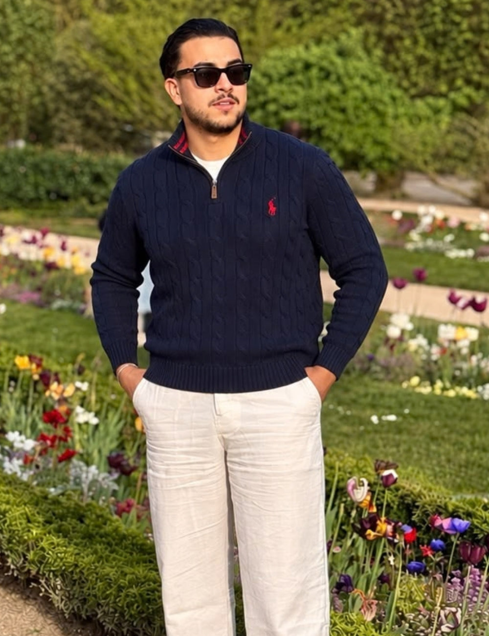 Pull Demi-Zip en Maille Torsadée pour Homme – Bleu Marine