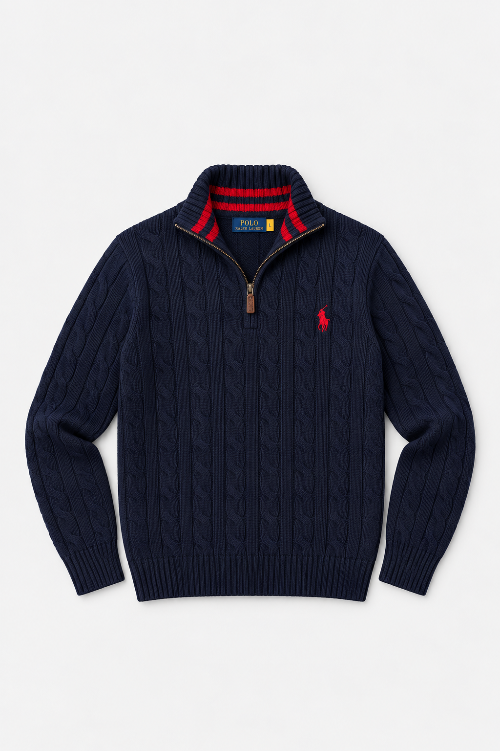 Pull Demi-Zip en Maille Torsadée pour Homme – Bleu Marine
