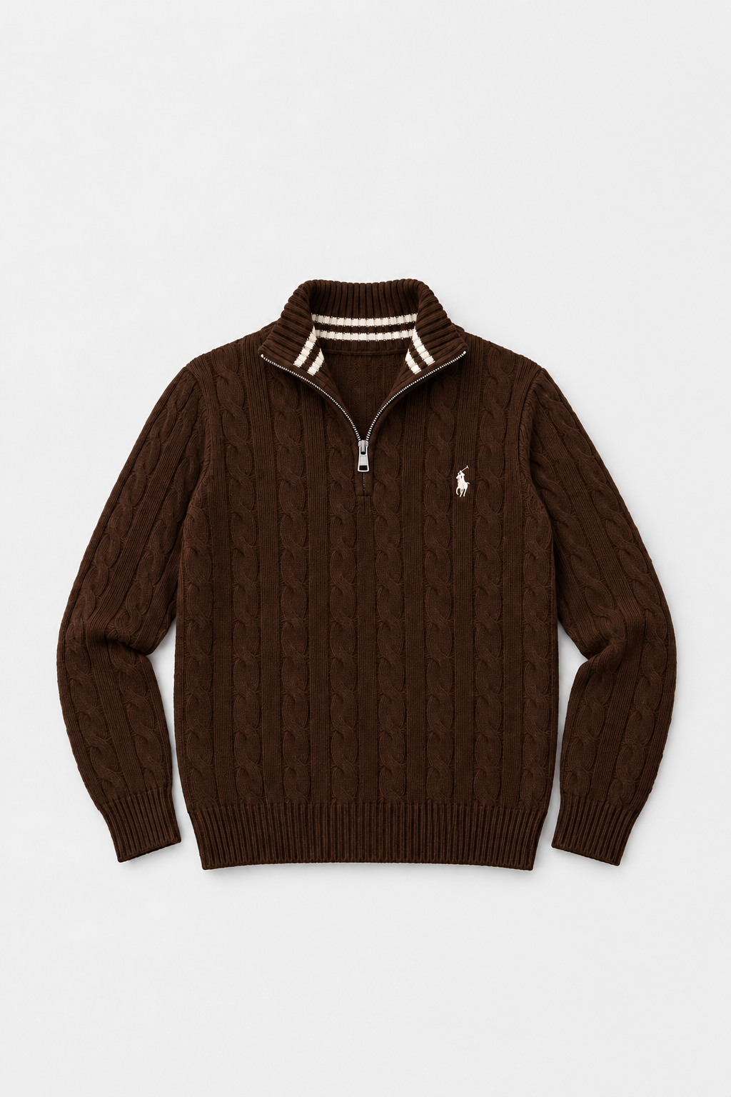 Pull Demi-Zip en Maille Torsadée pour Homme – Marron Chocolat
