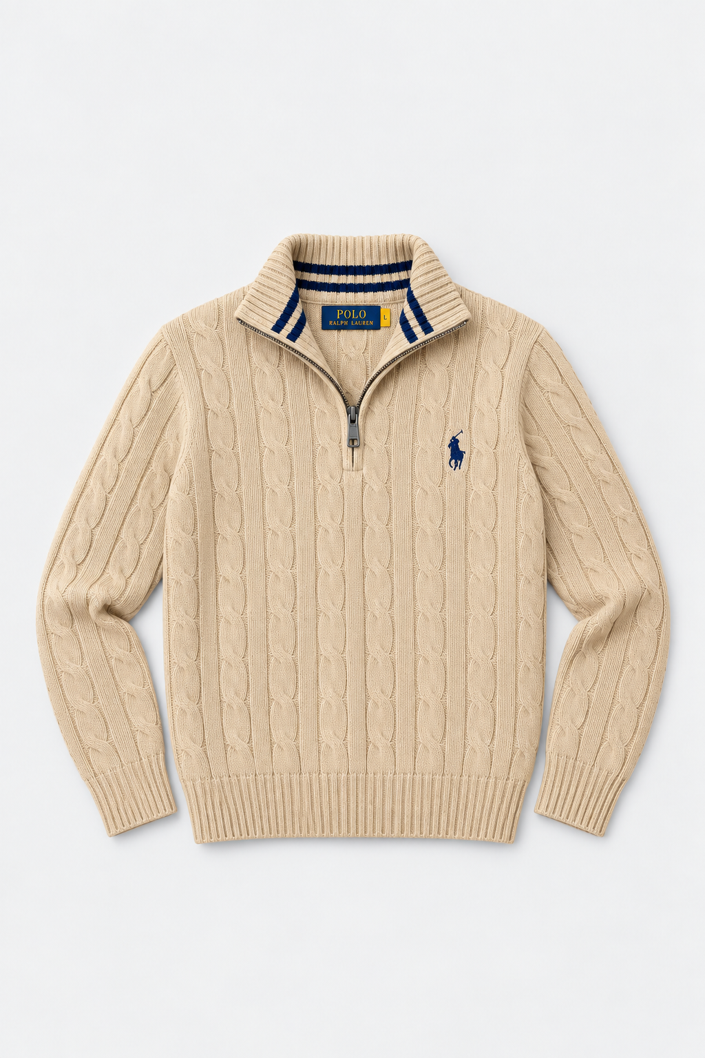 Pull Demi-Zip en Maille Torsadée pour Homme – Beige / Sable