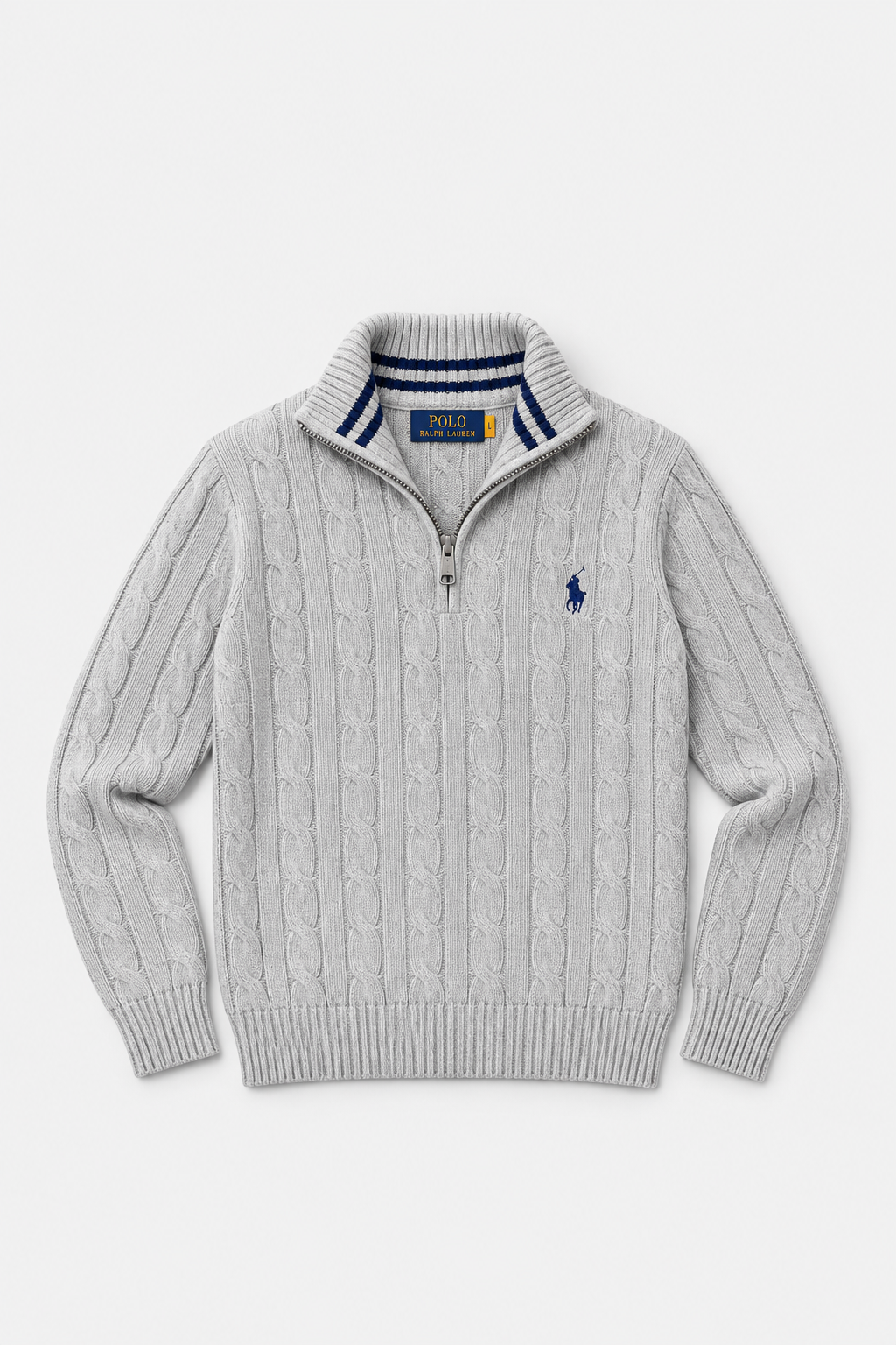 Pull Demi-Zip en Maille Torsadée pour Homme – Gris Clair