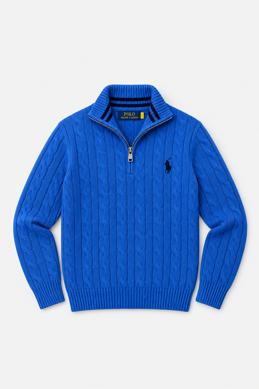 Pull Demi-Zip en Maille Torsadée pour Homme – Bleu Roi